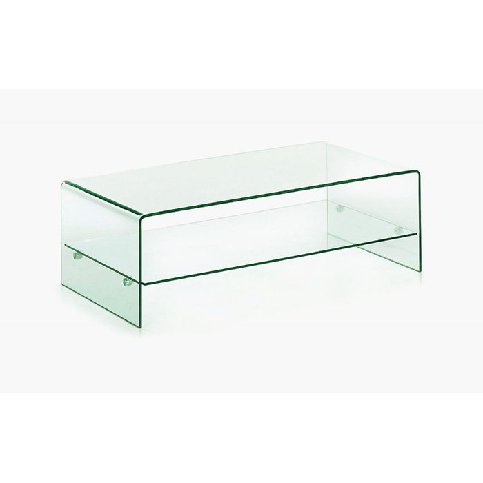 Angola Clear Glass Top Coffee Table With Shelf